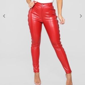Zip It Up Red Faux Leather Pants